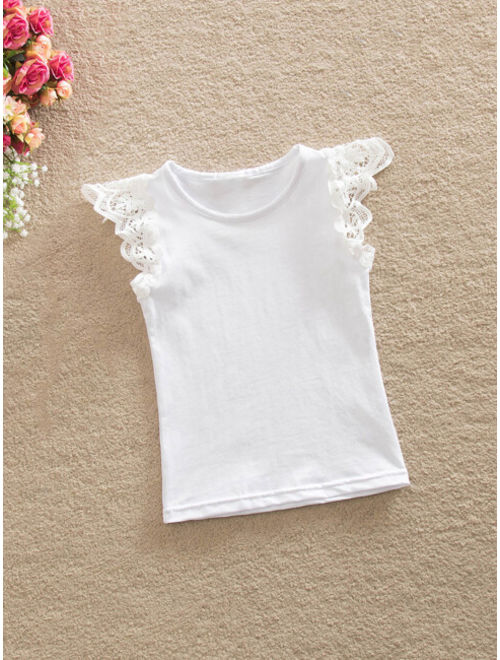 Toddler Girls Contrast Lace Plain Tee
