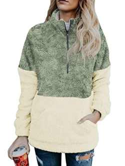 Acelitt Women's Fuzzy Casual Loose Oversized Sweatshirt Hooded with Pockets (11 Color,S-XXL)