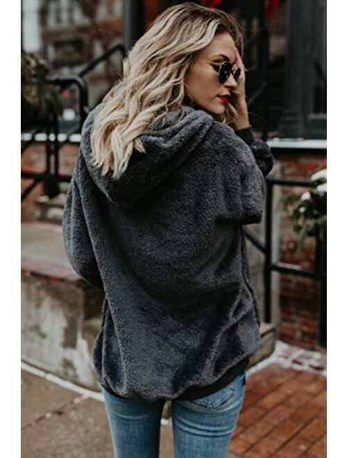 Acelitt Women's Fuzzy Casual Loose Oversized Sweatshirt Hooded with Pockets (11 Color,S-XXL)