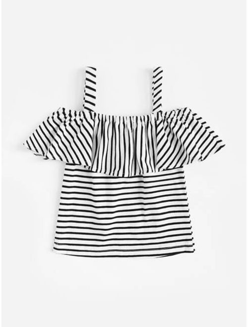 Shein Toddler Girls Floral Print Striped Cami Blouse