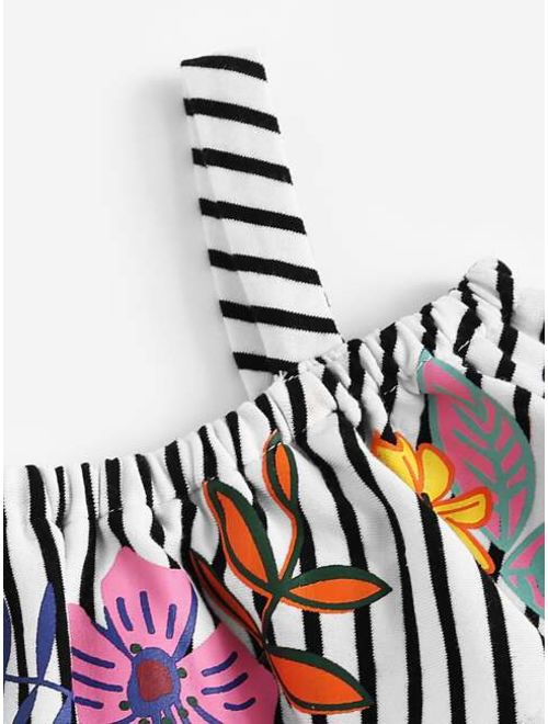 Shein Toddler Girls Floral Print Striped Cami Blouse