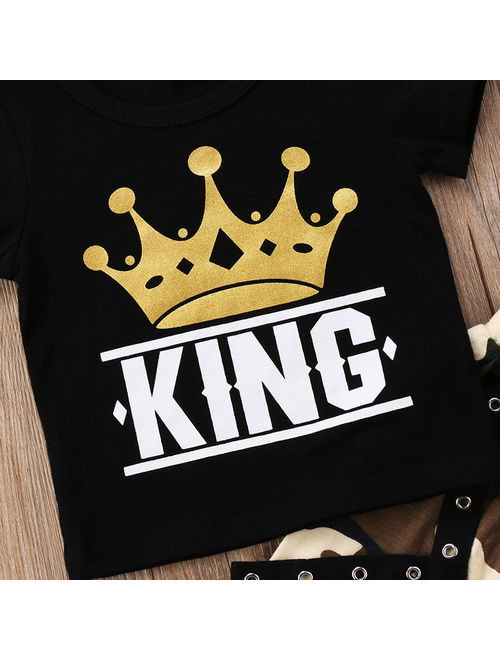 Toddler Baby Kid Boys Short Sleeve Crown King T-shirt Top With Camo Pant Outfits