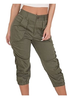 Voghtic Women's High Waisted Slim Fit Camoflage Camo Jogger Pants with Belt