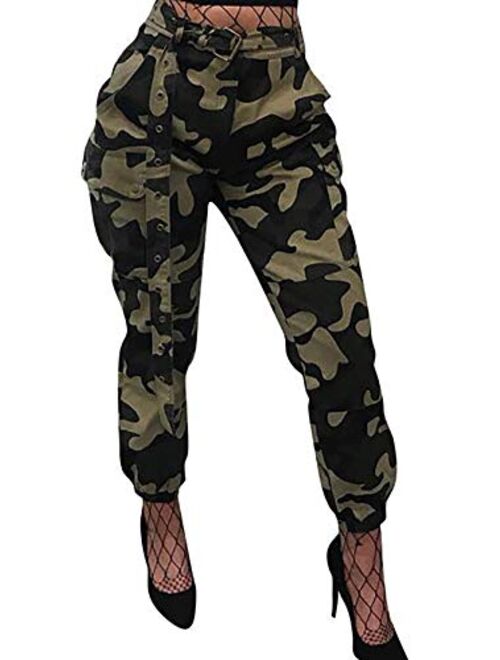 Buy Voghtic Women's High Waisted Slim Fit Camoflage Camo Jogger Pants ...