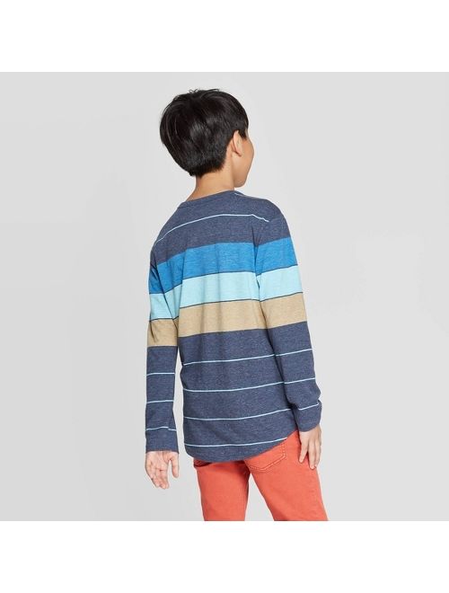 Cat & Jack Boy Shirt Blue Long Sleeve Multi Striped Pullover Shirt NWT 