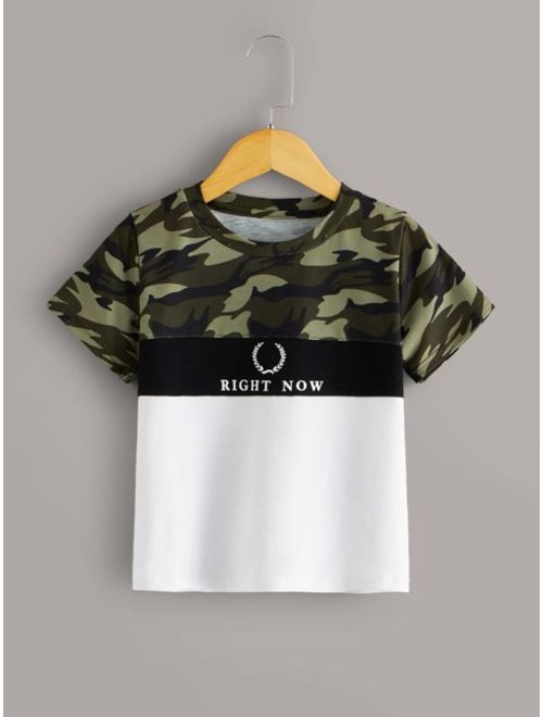 Toddler Boys Contrast Camo Letter Graphic Tee