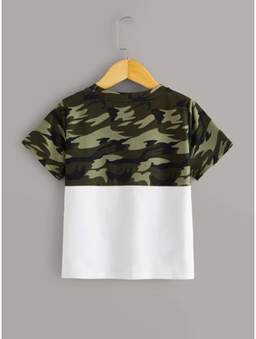 Toddler Boys Contrast Camo Letter Graphic Tee