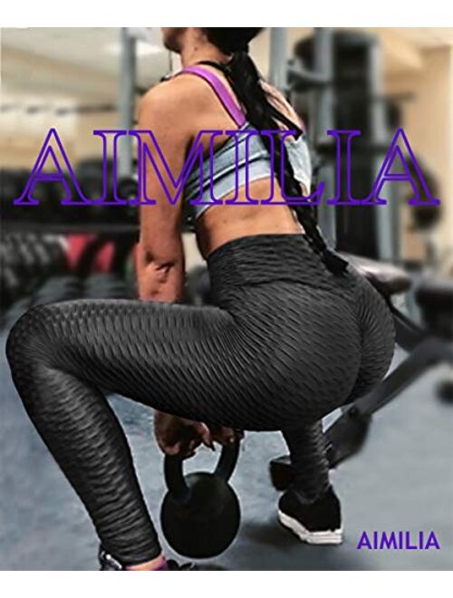 AIMILIA Ruched Butt Lifting High Waist Textured Yoga Pants Tummy Control Workout Leggings