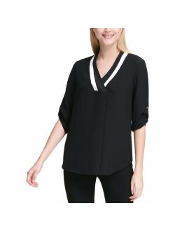 Womens Rolled Sleeve Contrast Blouse