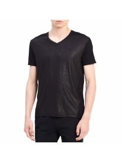 Men's Leather-Look Solid Colorblock T-Shirt Black Medium