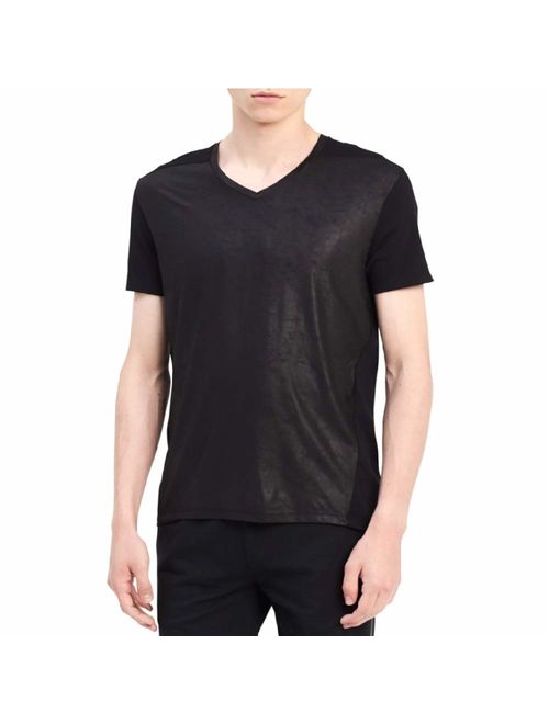 Calvin Klein Men's Leather-Look Solid Colorblock T-Shirt Black Medium