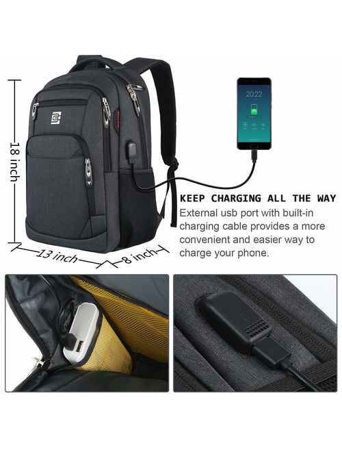 Volher Business Travel Anti Theft Slim Durable Laptops Backpack with USB Charging Port for Women & Men
