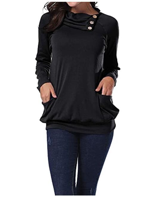 Miusey Womens Raglan Long Sleeve Cowl Neck Pullover Casual Tunic Sweatshirts with Pockets