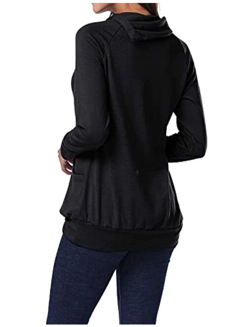 Miusey Womens Raglan Long Sleeve Cowl Neck Pullover Casual Tunic Sweatshirts with Pockets