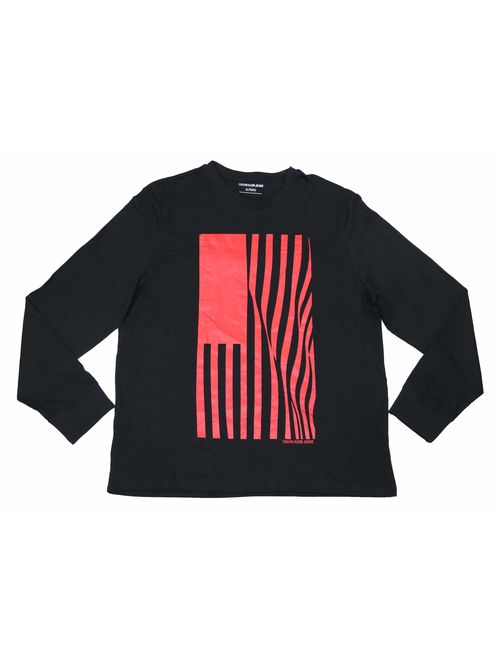 Calvin Klein American Flag Style Print Long Sleeve Crew Neck T-Shirt