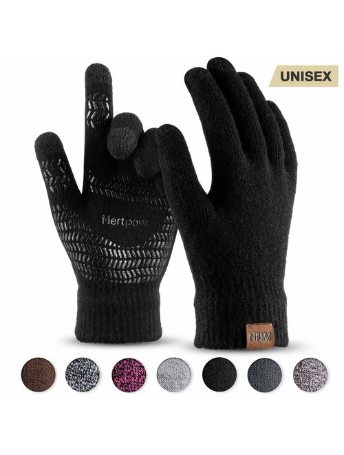 Winter Knit Gloves For Men And Women, Touch Screen Texting Soft Warm Thermal Fleece Lining Gloves With Anti-Slip Silicone Gel
