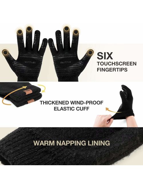 Winter Knit Gloves For Men And Women, Touch Screen Texting Soft Warm Thermal Fleece Lining Gloves With Anti-Slip Silicone Gel
