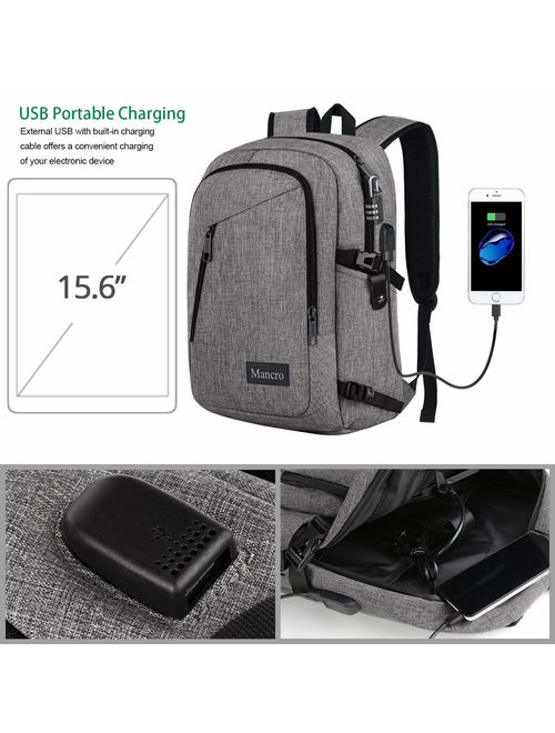 Mancro  Laptop Travel Anti Theft Slim Business Backpacks with USB Charging Port for Women and Men