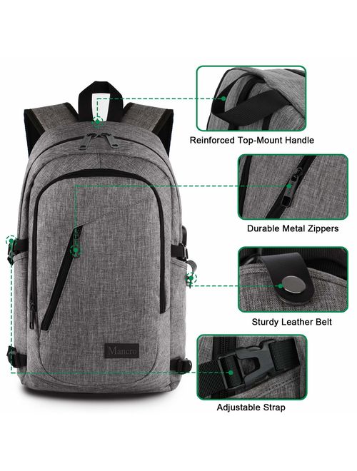 Mancro  Laptop Travel Anti Theft Slim Business Backpacks with USB Charging Port for Women and Men
