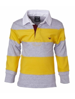 Sportoli Boys 100% Cotton Wide Striped Long Sleeve Polo Rugby Shirt