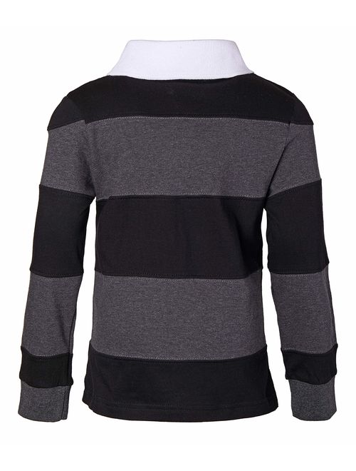 Sportoli® Boys 100% Cotton Wide Striped Long Sleeve Polo Rugby Shirt