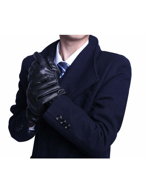 BOTINDO Touchscreen Leather Gloves, Lined Winter Driving Gloves for Men