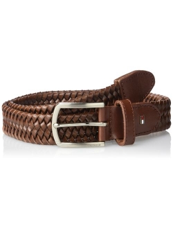 Leather Braided Belt - Casual for Mens Jeans with Solid Strap Single Prong Buckle