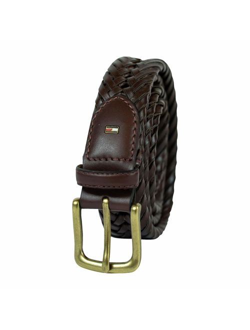 Tommy Hilfiger Leather Braided Belt - Casual for Mens Jeans with Solid Strap Single Prong Buckle