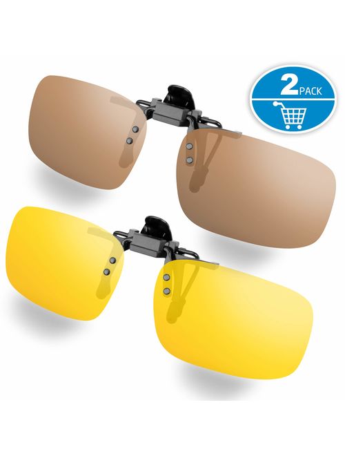 Splaks Clip-on Sunglasses, Unisex Polarized Frameless Rectangle Lens Flip Up Clip on Prescription Sunglasses Eyeglass, 2-Piece Clip on Glasses