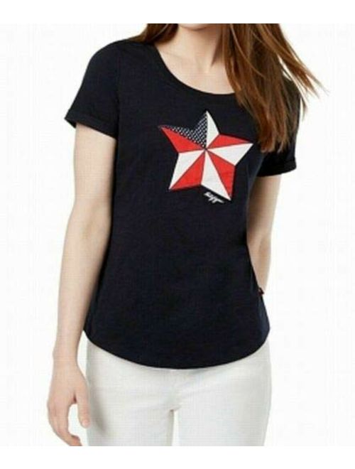 Tommy Hilfiger Womens Star Star Logo Short Sleeves Graphic T-Shirt