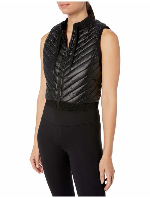 Calvin Klein Women's Cropped Diagnol Quilt Vest with Sweater Rib Trim