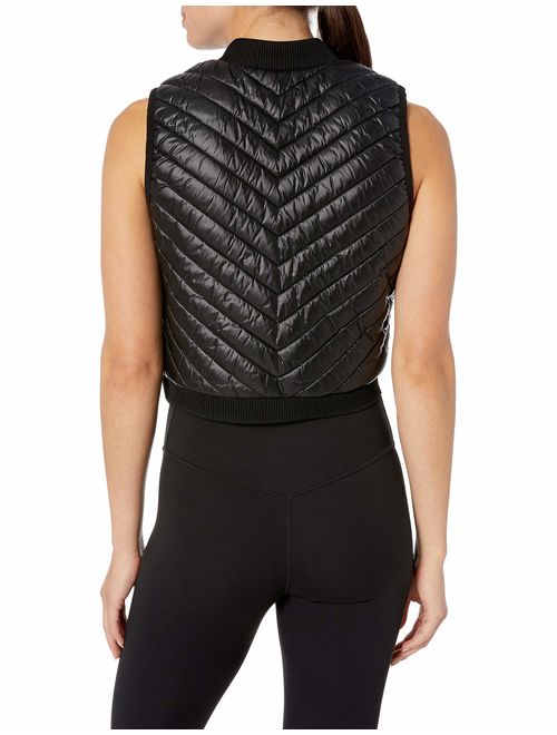 Calvin Klein Women's Cropped Diagnol Quilt Vest with Sweater Rib Trim