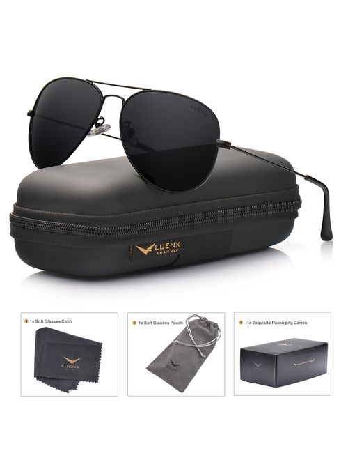 LUENX Aviator Sunglasses for Men Polarized - UV 400 Protection with case 60MM Classic Style