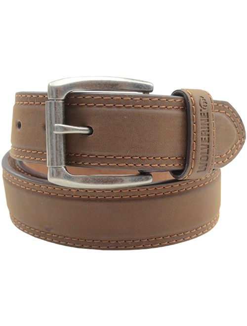 Wolverine Men's Double Topstitched Leather Belt Roller Buckle w/Updated Buckle!