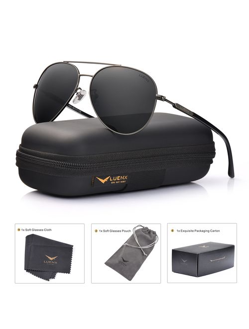 LUENX Mens Aviator Sunglasses Polarized :UV 400 Protection shades with case 60MM