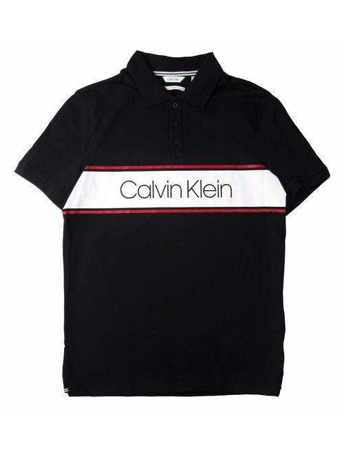 Calvin Klein Men's Athleisure Logo Stripe Short-Sleeve Polo Shirt