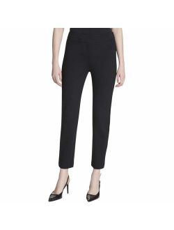 Womens Faux Leather Trim High Rise Ankle Pants