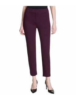 Womens Faux Leather Trim High Rise Ankle Pants