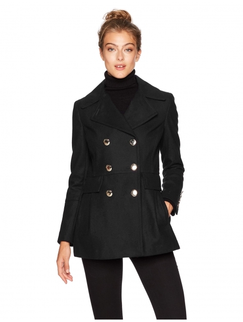 Calvin Klein Women's Polished Wool Coat with Button Detail