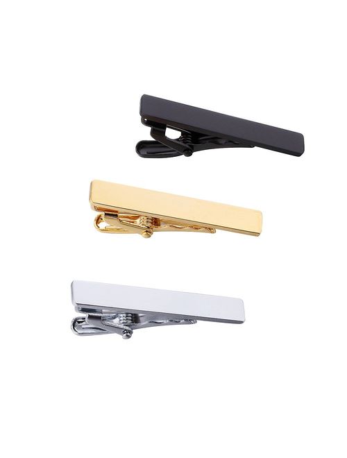 AnotherKiss Men's Skinny Tie Clip Set with Gold Silver Black 3 Tone, 1.5 Inches