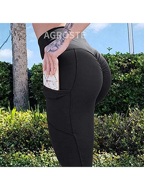 Women High Waist Scrunch Ruched Butt Lift Yoga Pants Workout Gym Leggings Sports