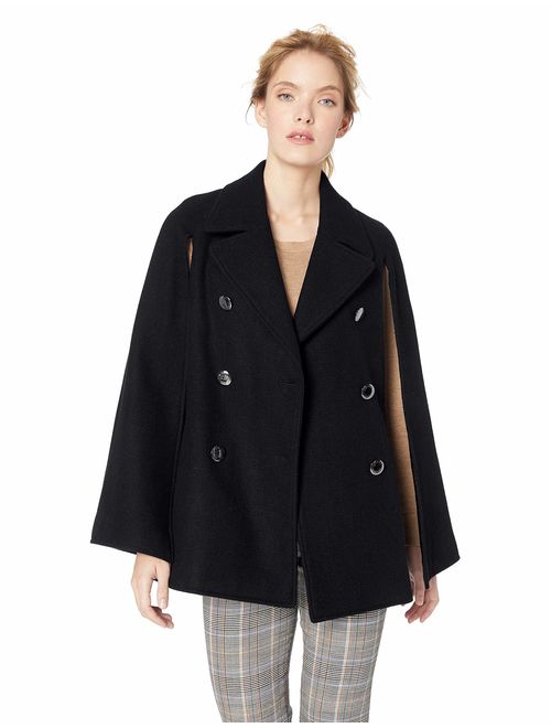Calvin Klein Women's Wool Cape with Large Double Breasted Buttons, and Notched Collar