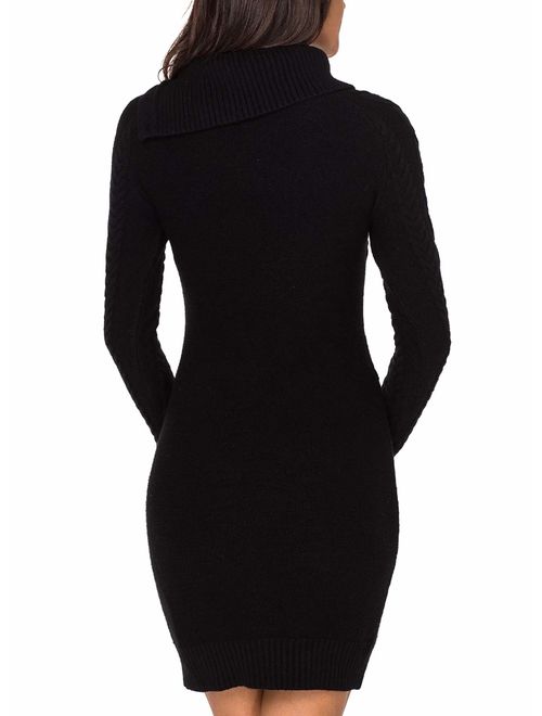 Malaven Women Hand Knitted Sweaters Stretchable Long Sleeve Midi Knee Length Bodycon Sweater Dress