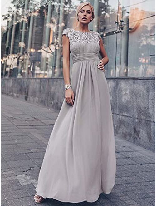 Buy Ever-Pretty Womens Cap Sleeve Lace Neckline Ruched Bust Evening Gown  09993 online | Topofstyle