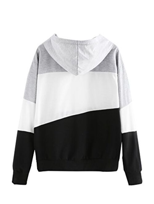 SweatyRocks Women's Color Block Lightweight Long Sleeve Pullover Hoodie
