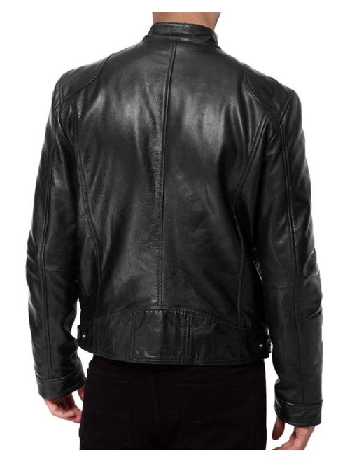 The Leather Factory Men's Sword Black Genuine Lambskin Leather Biker Jacket