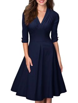 Women's Retro V Neck Vintage Style Cocktail Party Swing Dress