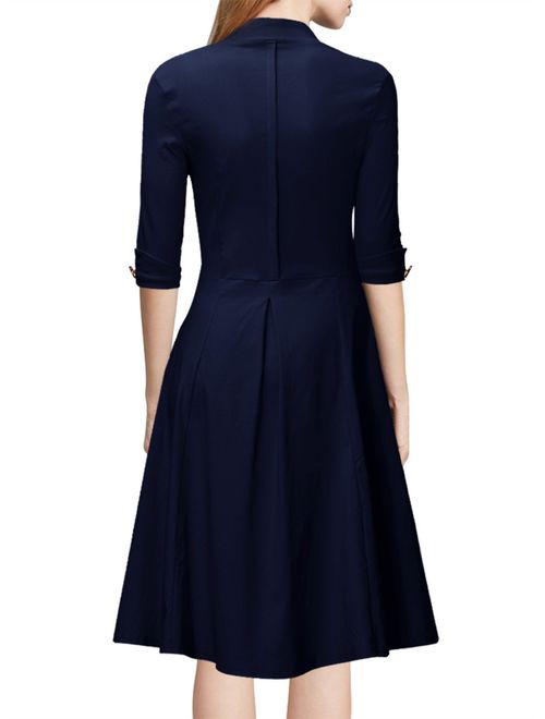 Miusol Women's Retro V Neck Vintage Style Cocktail Party Swing Dress