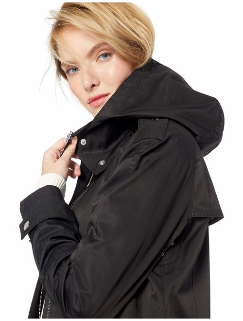 Calvin Klein Women's A-Lined Maxi Length Cotton Rain Coat with Hood