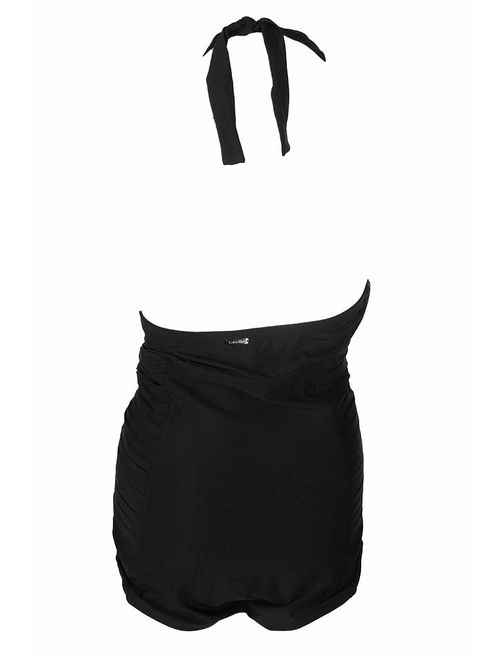 Calvin Klein Womens Side-Pleated Halter One-Piece Swimsuit 14 Black